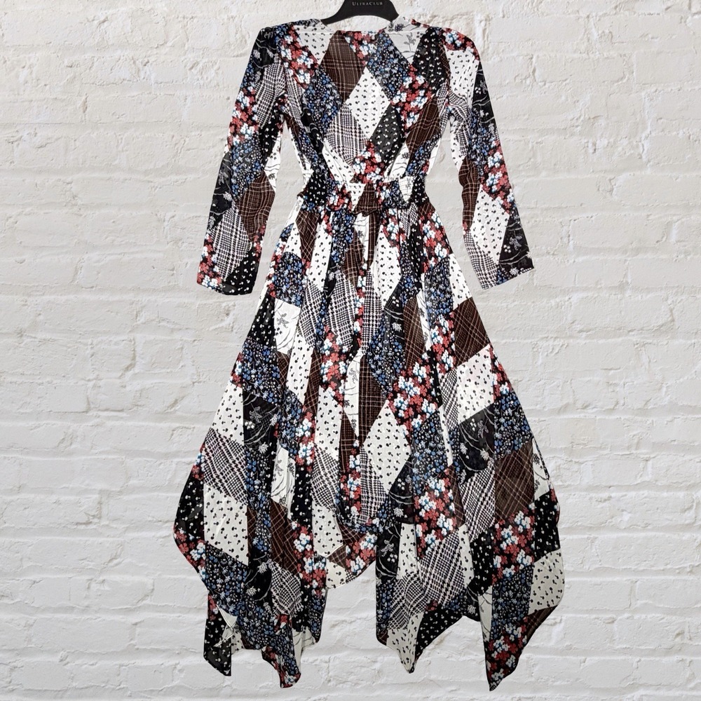 Tommy Hilfiger Patchwork Faux Wrap‎ Peasant Dress Size XS Handkerchief Hem NWT - Picture 10 of 15